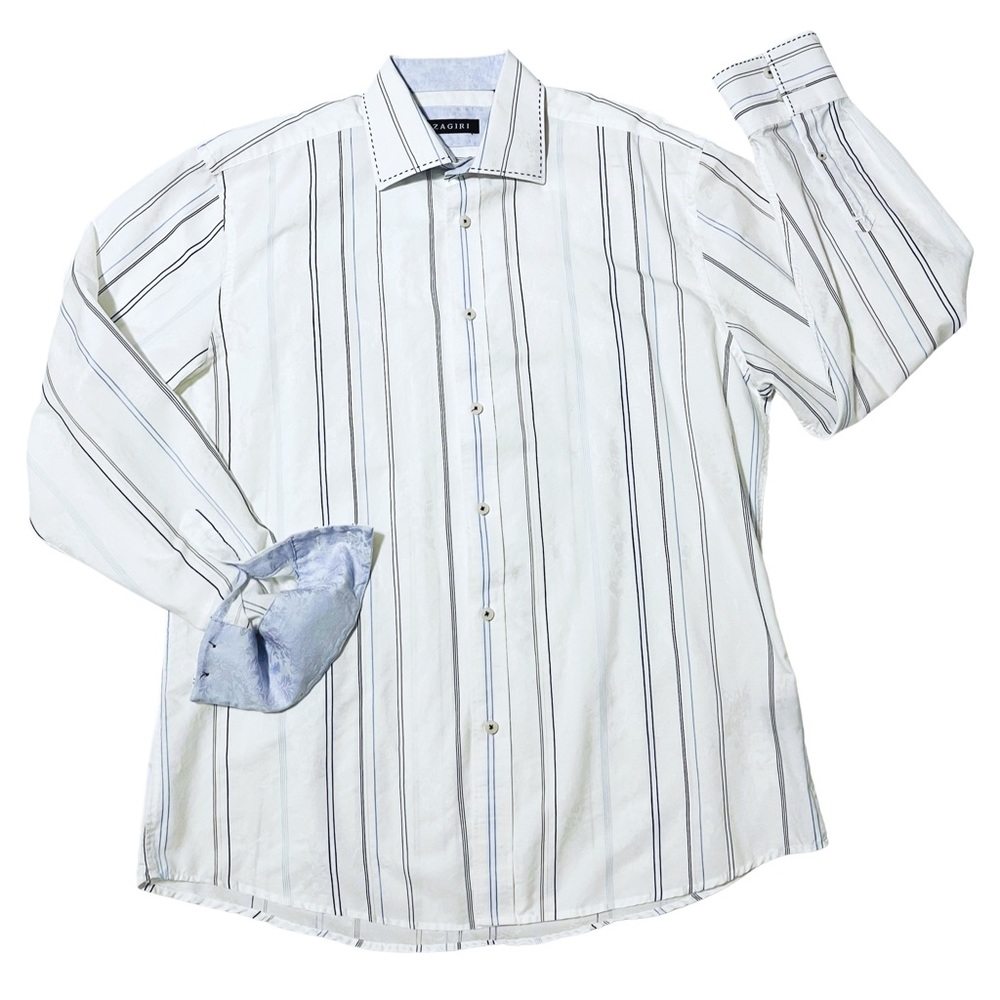 ZAGARI White Blue Striped Shirt | XL